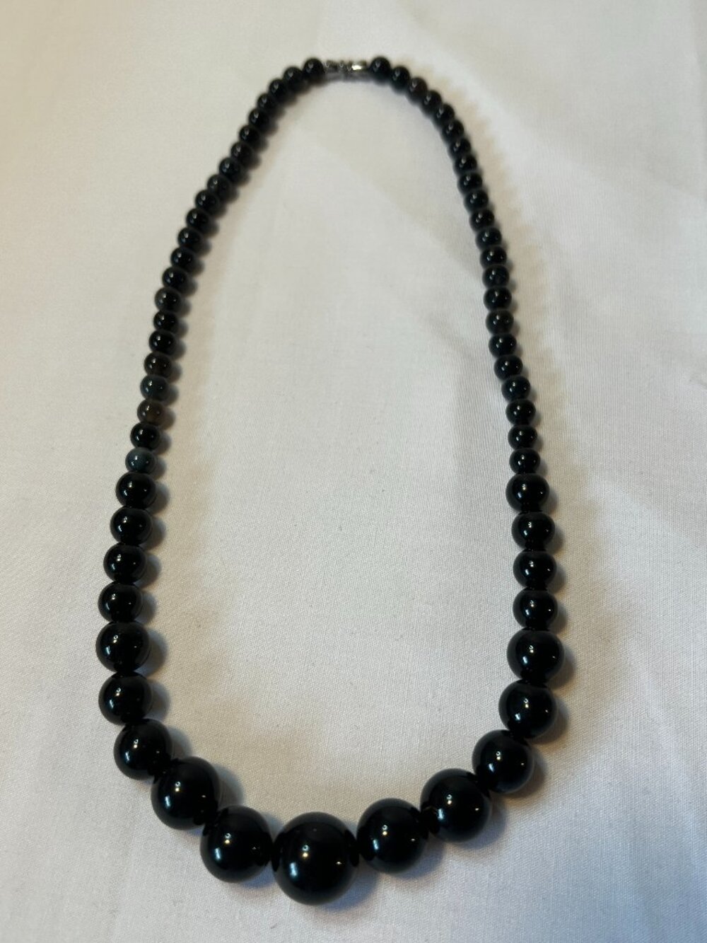 Natural Black Agate  Beads Pendant Necklace 18.5"